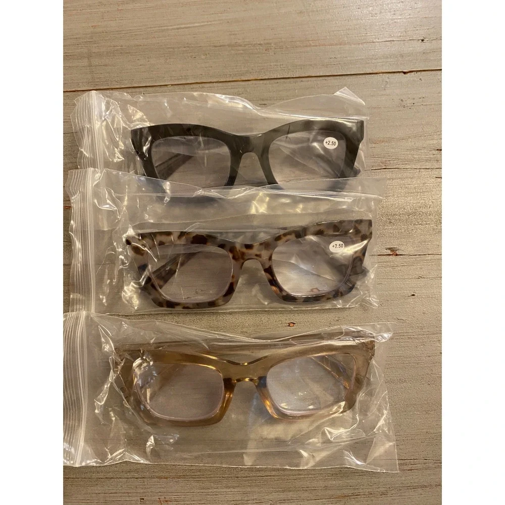 FSRTEP 3 Pack Women Reading Glasses +2.50 Magnification Black Tortoise Champagne